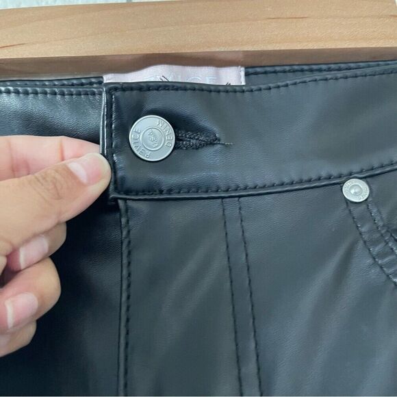 Revice Pants Size 32 Black Vegan Leather Uptown Happy Hour Straight Slit Leg - Picture 8 of 15